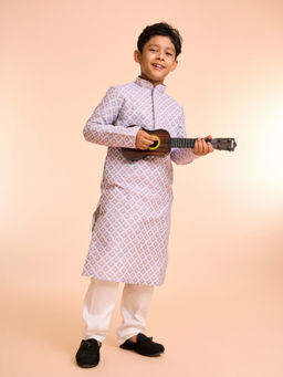 Manyavar - Lilac Festivity Self Design Kurta and Pyjama
