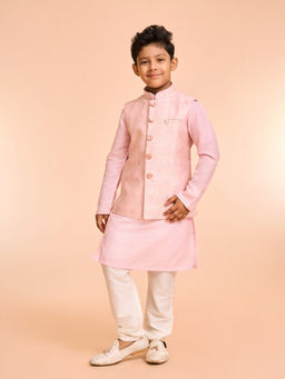 Manyavar - Majestic Pink Kurta with Pyjama and Jacket, Brooch