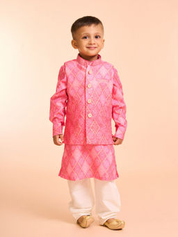 Manyavar - Pink Cotton Printed Kurta with Pyjama and Jacket