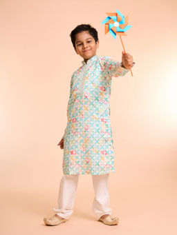 Manyavar - Light Mid Green Printed Kurta and Pyjama