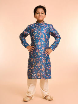 Manyavar - Midnight Blue Charm Printed Kurta and Pyjama