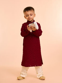 Manyavar - Majestic Maroon Embroidered Kurta and Pyjama