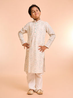 Manyavar - Prismatic Cream Embroidered Kurta and Pyjama