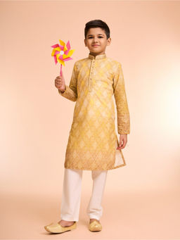 Manyavar - Mustard Magic Embroidered Kurta and Pyjama
