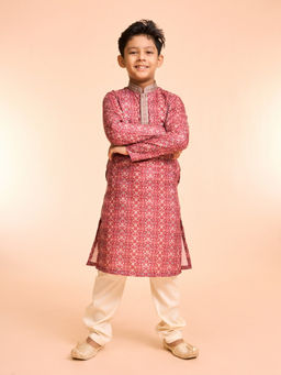 Manyavar - Maroon Elegance Printed Kurta and Pyjama