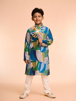 Manyavar - Vibrant Green Boys Printed Kurta and Pyjama