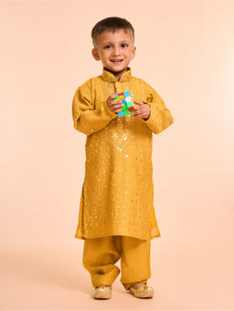 Manyavar - Mustard Hues Vibrant Embroidered Kurta and Pyjama