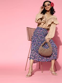 AAREIN - Beige V-Neck Full Sleeve Solid Casual Regular Top