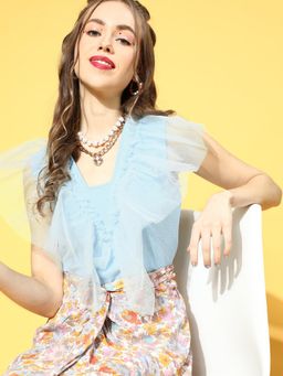 AAREIN - Blue Shoulder Straps Solid Casual Regular Top