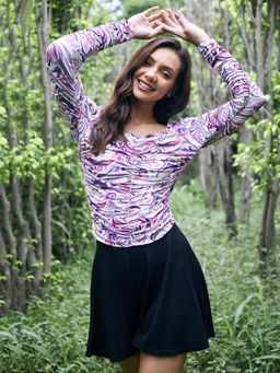 AAREIN - Lavender Full Sleeve Printed Casual Regular Top