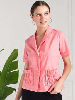 AAREIN - Pink Half Sleeves Solid Casual Regular Shirt