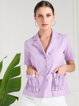 AAREIN - Lavender Half Sleeves Solid Casual Regular Shirt