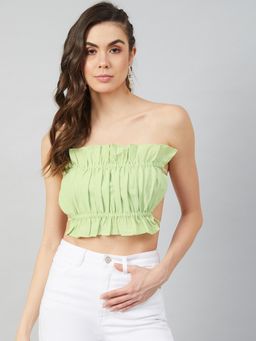 AAREIN - Green Sleeveless Solid Casual Tube Crop Top