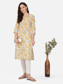 KAHVA - Yellow Floral Printed Kurta