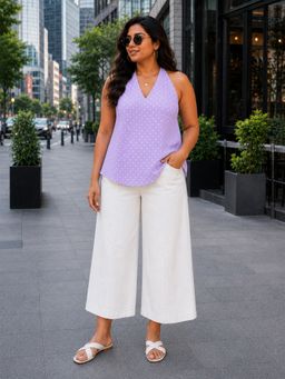 Qurvii - Lavender Polka Halter Neck Top
