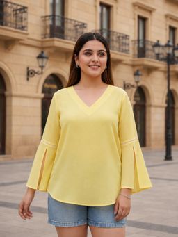 Qurvii - Yellow Mul Mul V-Neck Top