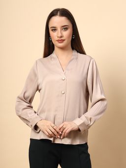 Gipsy - Beige Top with Front Pearl Button