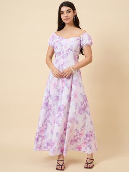 AAYU - Lavender Floral Off-Shoulder Crepe Maxi Dress