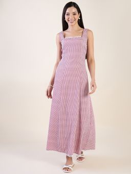 AAYU - Pink Gingham Square Neck Sleeveless Crepe Maxi Dress