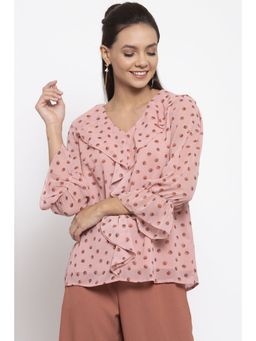 Gipsy - Women V-Neck Long Sleeves Self Design Dusky Pink Color Tops