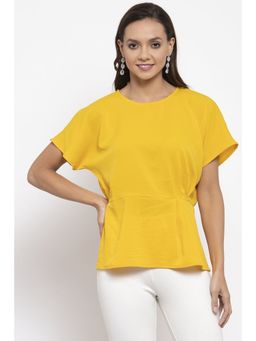 Gipsy - Women Round Neck Short Sleeves Solid Yellow Color Tops