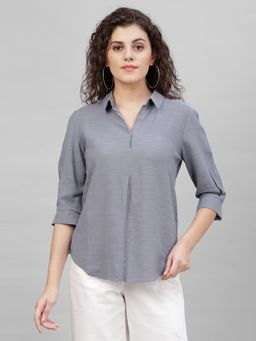 Gipsy - Blue Solid Polyester Tunic
