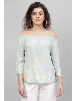 Gipsy - Green Embroidery Cotton Linen Top