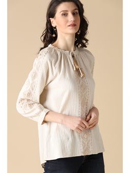 Gipsy - Beige Fashion Round Neck Cotton Tunic