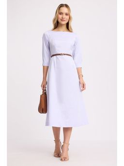 Virgio - Solid Cotton Boat Neck Midi Dress for Women