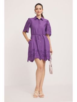 Virgio - Solid Cotton Schiffli Mini Shirt Dress for Women