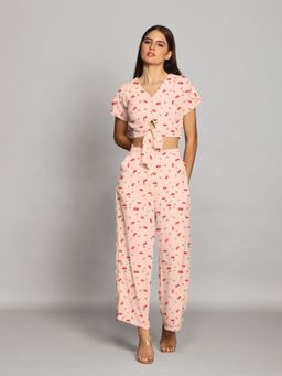 Zink London - Womens Floral Print Baby Pink Cropped Co-Ord (Set of 2)