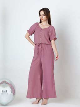 Zink London - Womens Solid Pink Wide Leg Co-Ord (Set of 2)