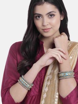 Peora - Silk Thread Fabric-Stone Studded Kundan-Chura-Chuda Bangle Set(Size 2.6)