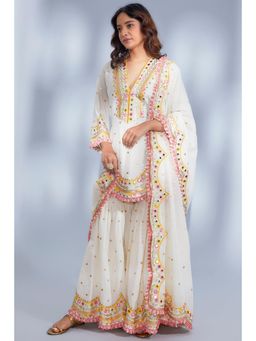 Gopi Vaid - Bani Ivory Embroidered Kurta with Sharara and Dupatta