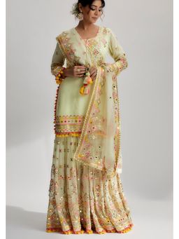 Gopi Vaid - Friya Green Embroidered Kurta with Sharara and Dupatta