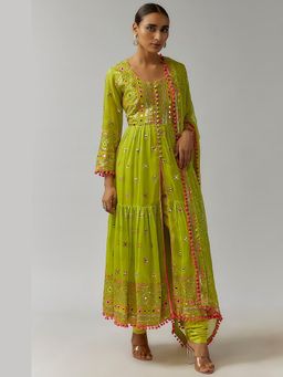 Gopi Vaid - Riana Green Embroidered Anarkali Kurta with Churidar and Dupatta