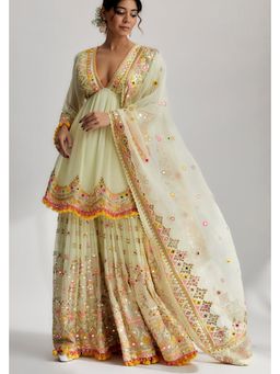 Gopi Vaid - Zohra Green Embroidered Kurta with Sharara and Dupatta