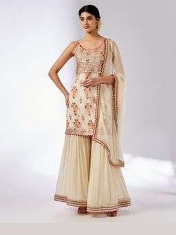 Gopi Vaid - Chhaya Ivory Floral Kurta with Sharara and Dupatta