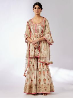 Gopi Vaid - Prachi Ivory Floral Kurta with Sharara and Dupatta