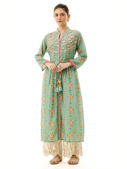 Gopi Vaid - Tara Green Printed Kurti with Palazzo