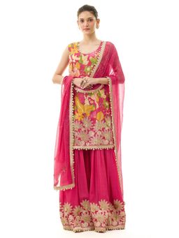 Gopi Vaid - Kalki Red Printed Kurta with Sharara and Dupatta