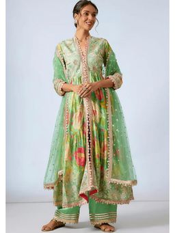 Gopi Vaid - Huma Green Floral Kurta with Palazzo and Dupatta