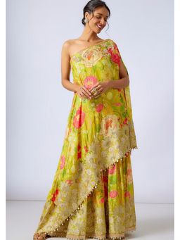 Gopi Vaid - Nalini Yellow Floral Kurta with Sharara