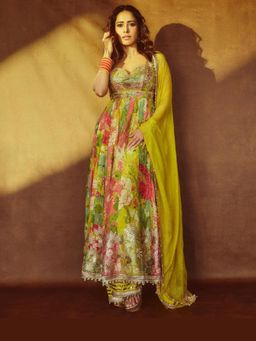 Gopi Vaid - Nushrat Multi-Colour Floral Anarkali Kurta with Palazzo and Dupatta
