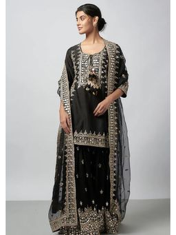 Gopi Vaid - Pariza Black Embroidered Kurta with Sharara and Dupatta
