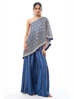 Gopi Vaid - Joan Blue Embroidered Top with Palazzo