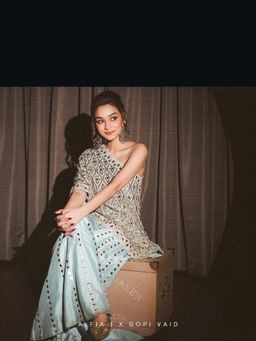 Gopi Vaid - Alfia Blue Embroidered Kurti with Palazzo