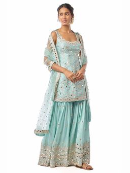 Gopi Vaid - Soneera Blue Floral Kurta with Sharara and Dupatta