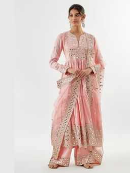 Gopi Vaid - Arundhati Pink Embroidered Anarkali Kurta with Palazzo and Dupatta