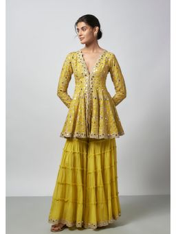 Gopi Vaid - Zeya Yellow Embroidered Kurta with Sharara